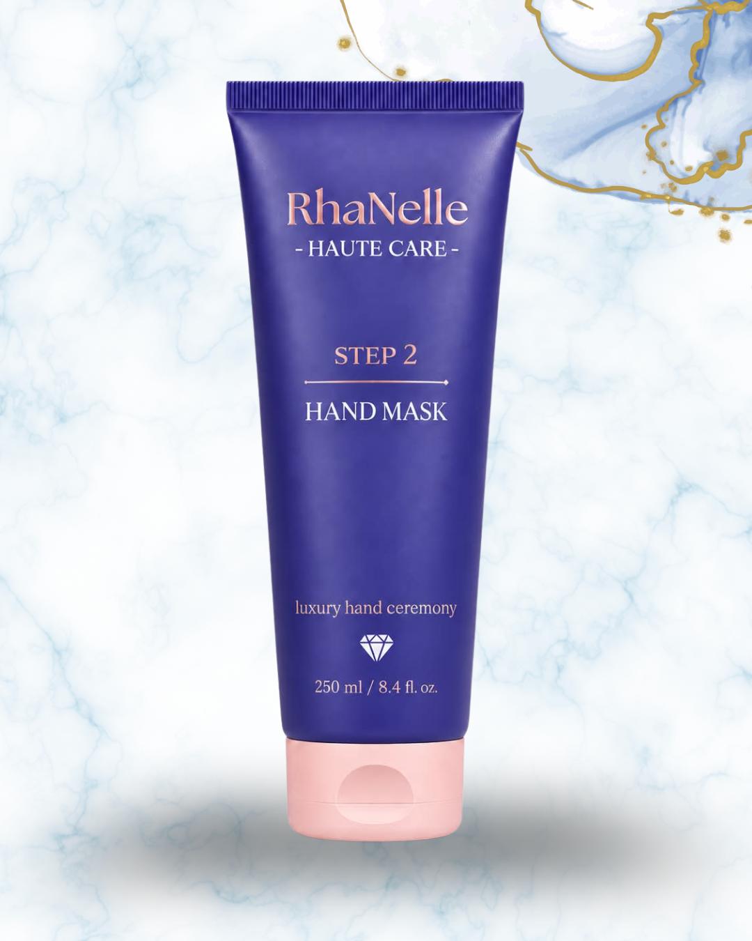 Туба RhaNelle Step 2 Hand Mask 250 мл върху светъл мраморен фон
